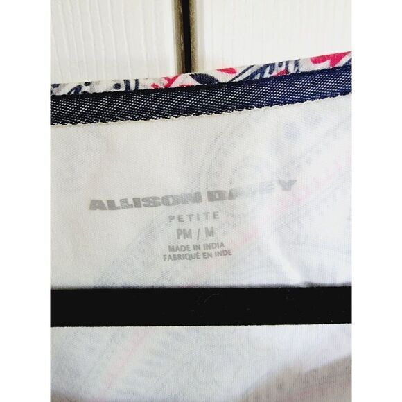 Allison Daley PM Paisley Top Red/Wh/Blue Beaded Paisley 3 4 Sleeve - Picture 5 of 5